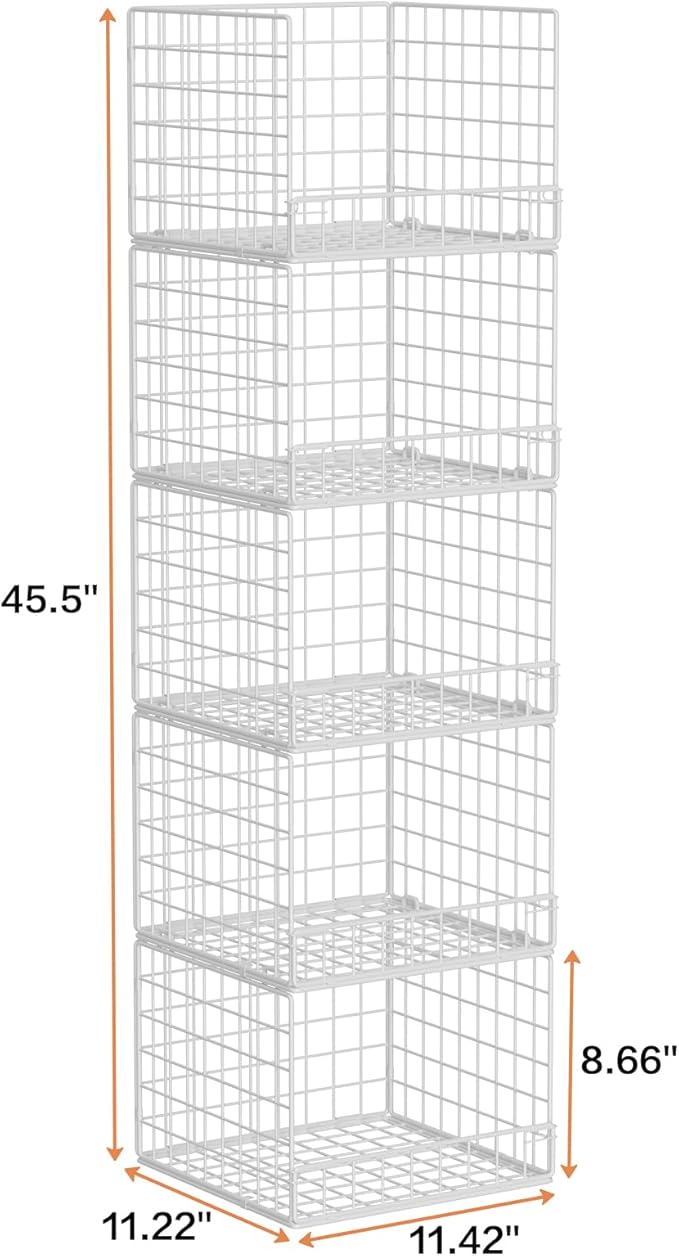 5-Tier Stackable Closet Organizers and Storage Baskets, Closet Shelf Organizer, Space-Saving closet organizer system, Foldable Clothes Storage Bins for Closet Organizer System, White(Patent 30022416)