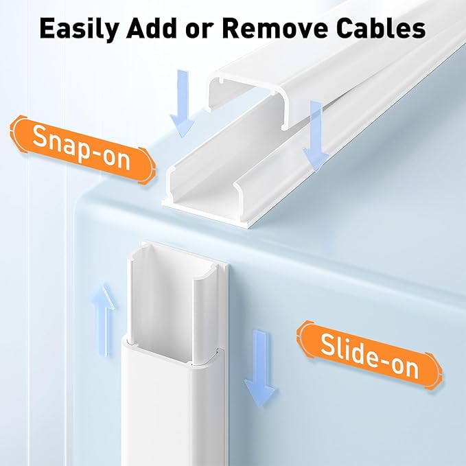 Delamu TV Cord Hider, Cord Covers for 2-3 Wires on Wall, Paintable Cable Hider Wire Covers for Cords, Easier Setup Wire Hiders for TV on Wall, Cable Cover Management to Hide Wires, W0.94H0.47in, White
