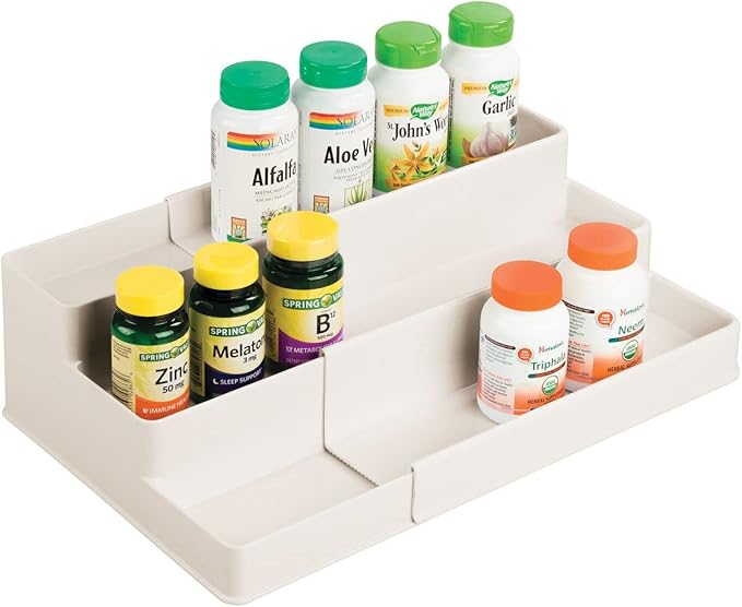Plastic Expandable 3-Tier Shelf Rack Organizer, Cream/Beige