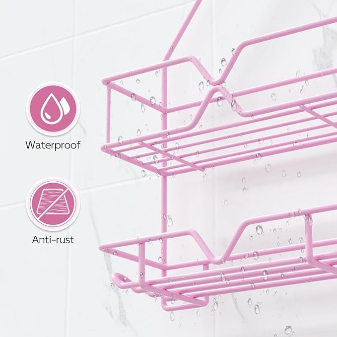Pink Shower Caddy Over Shower Head, Pink Bathroom Accessories