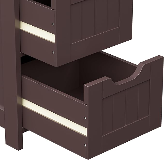 Bathroom Floor Storage Cabinet, Freestanding Wooden Side Organizer w/4 Drawers & Anti-Tip Kit for Bathroom Living Room Hallway Office Study, Coffee