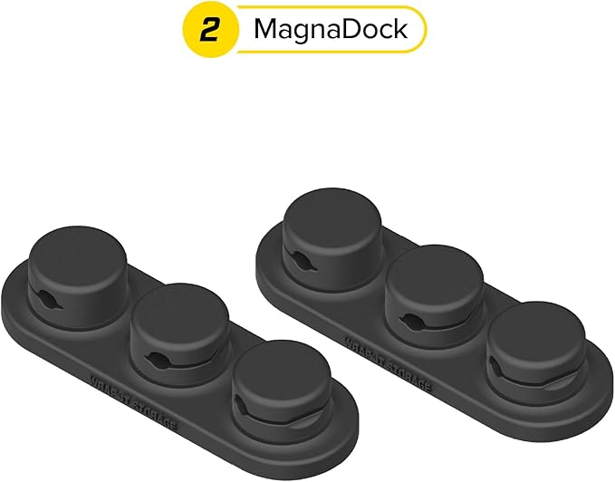Wrap-It Storage MagnaDock Magnetic Cable Holder - 2-Pack (Black) - Adhesive Cable Clips Cord Organizer Desktop Cord Holder for Nightstand Desk Cable Management