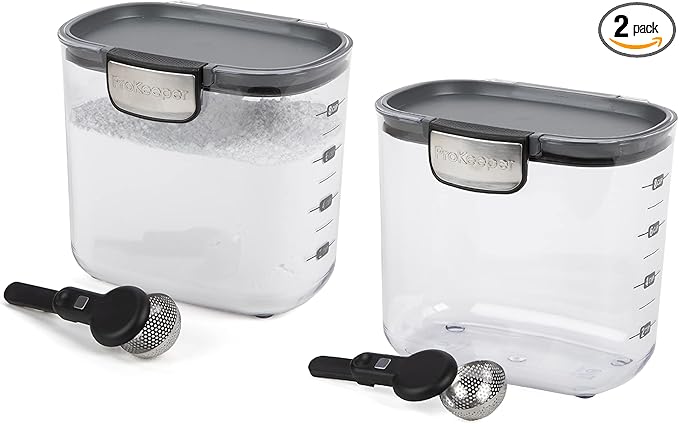 Progressive International ProKeeper+ Clear Plastic Airtight Food Baker's Kitchen Storage Organization Container Canister Set with Magnetic Accessories, 2- Piece Set (Powdered Sugar 1.4-Quart)