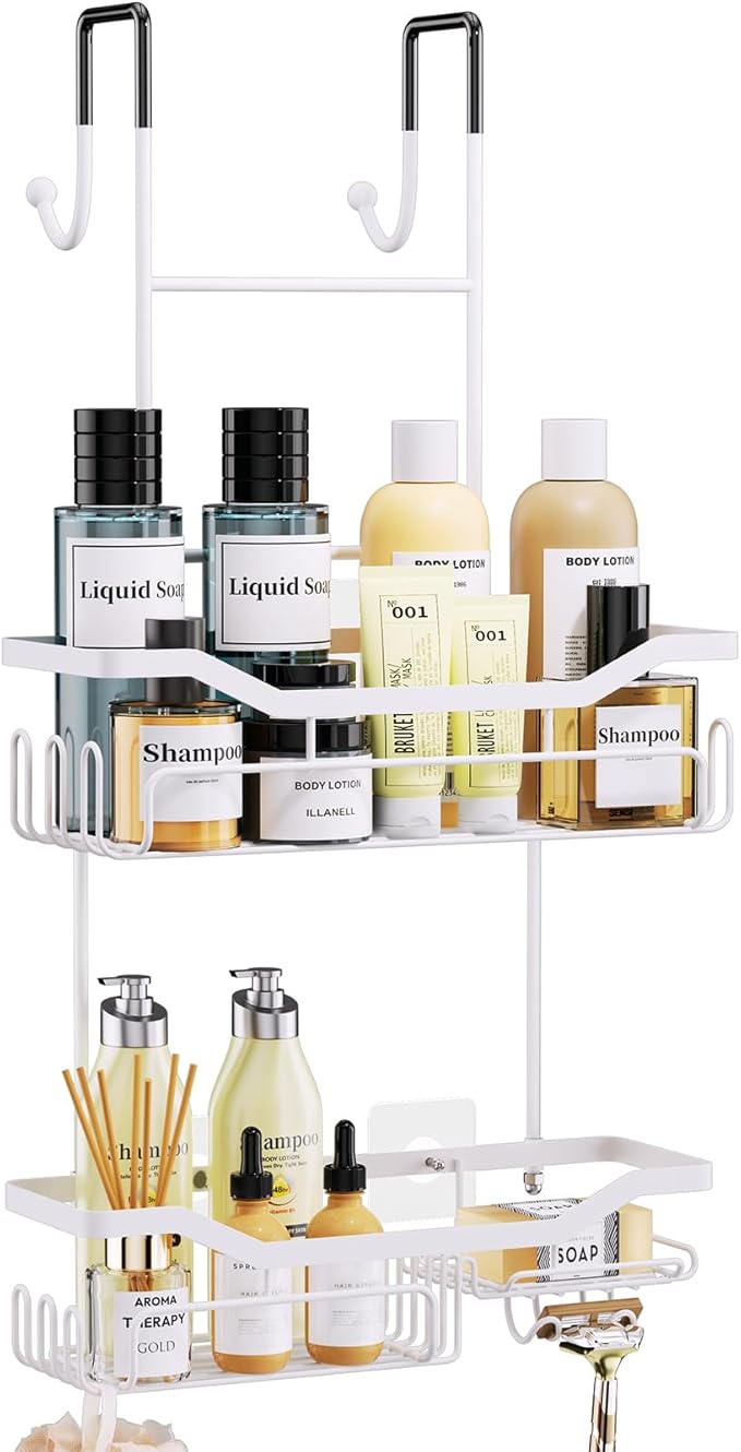 Hanging Shower Caddy Over the Door with Soap Holder, White