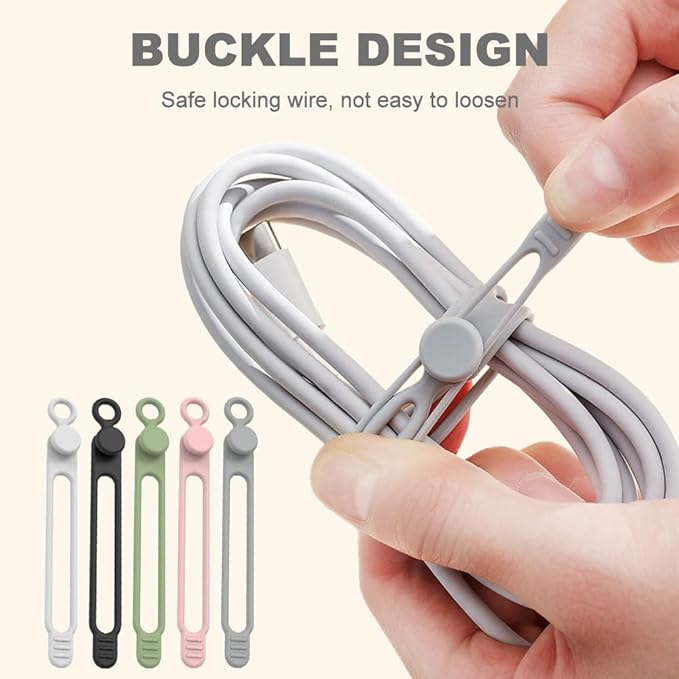 Silicone Cable Ties, 2026 Upgrade Reusable Cable Management Organizer, Elastic Data Cable Organizer Cord Wrap Straps for Fastening Charger Earphone Charger Office Desk Appliance Cords Wires (20)
