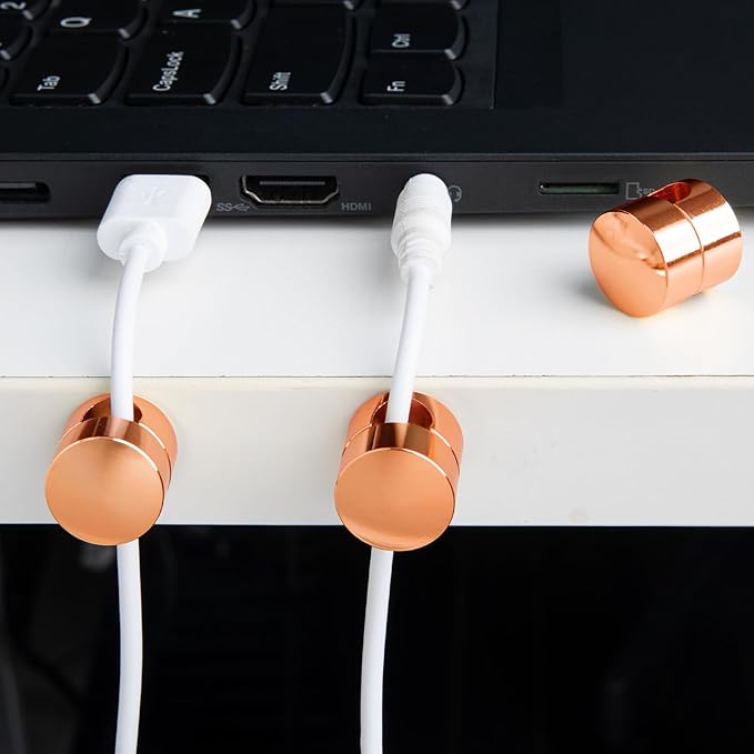 SmallCat 3 Sets Charger Holders for Cords, Rose Gold Color Adjustable Cable Anchor Holders, Adhesive Metal Cord Clips, Cable Management Wire Organizers for Desk, Office, Nightstand