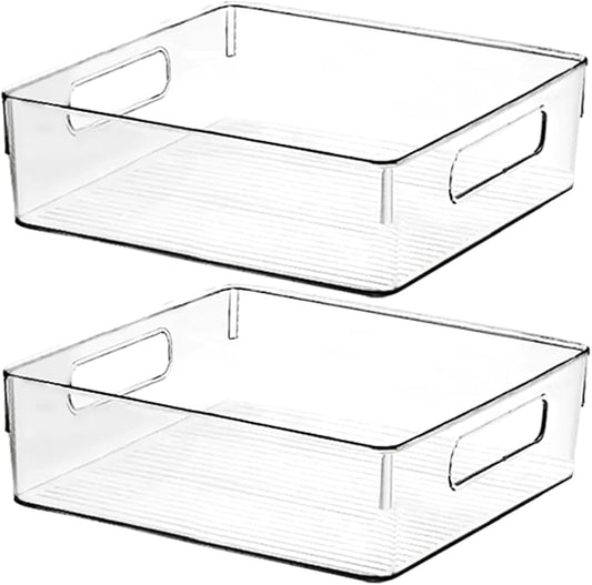 Clear Plastic Storage Bins, Pantry Organizers and Storage or Kitchen Organization and Storage Containers Bins for Organizing, Fridge, Freezer, Bathroom, Pantries, Refrigerator, Cabinet Organizer Bin