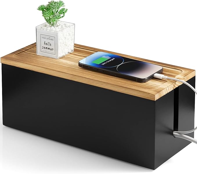 Large Wood Cable Management Box, Cable Organizer Box