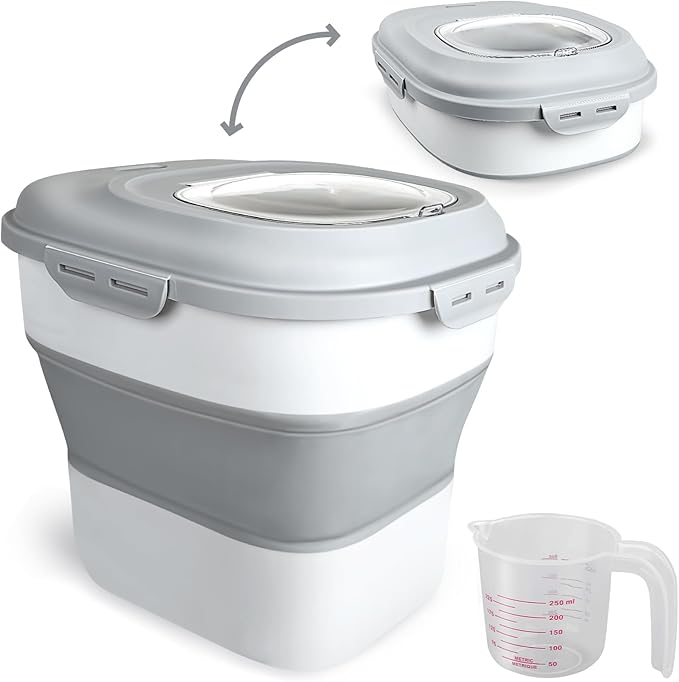 Viretec Cereal Rice Storage Containers, 20 to 50Lbs Collapsible Dry Food Dispenser Bins with Airtight Flip Lid Rolling Wheel, Kitchen Pantry to Store Sugar Flour, Dog Pet Cat Food Holder Container