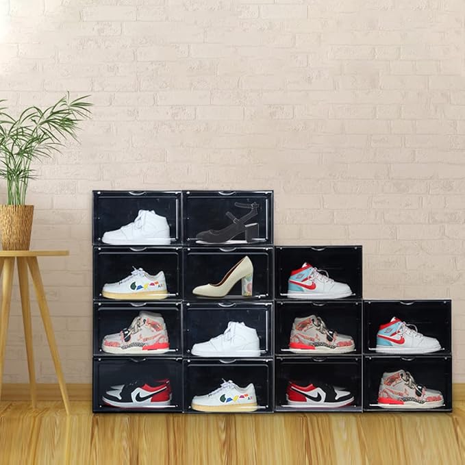 XL clear shoe storage boxes stackable