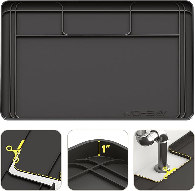 Under Sink Mats for Kitchen Waterproof, Black, Large