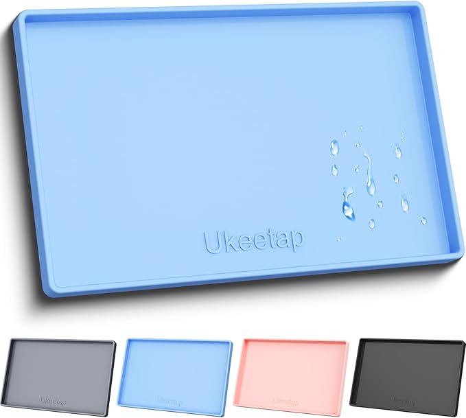 Extra Thick Silicone Mat Waterproof with Raised Edge 34" x 22", Blue