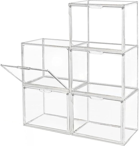 Clear Stackable Plastic Storage Bins with Magnetic Lid, L, Count, 5
