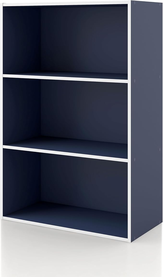 Homes: Inside + Out Apexa 3-Tier Cube Storage Organizer Shelves, Stackable Wood Bookcase Fits Cubby Bins for Organization, Dorm Teen Room Decor & Home Office, Steel Blue