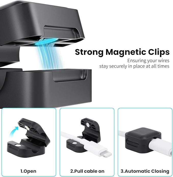 aceyoon 12 Pack Cable Clips, Strong Magnetic Cord Organizer Adhesive Cord Holder for Desk, Wire Holders for Cords for Nightstand/Home/Office/Car/Cubicle/Phone Charger/Computer