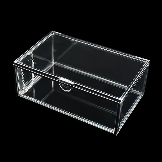 HighFree Vintage Glass Box with Lid - Clear Jewelry Glass Display Box Keepsake Box - Home Decor Decorative Box for Trinket Rings Bracelet (Silver, X-Small)
