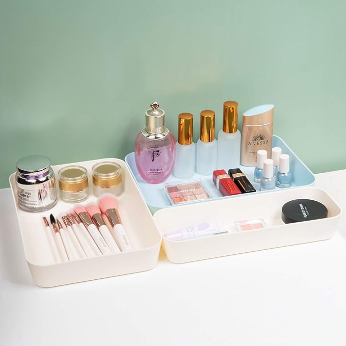 (9 Piece Set) Large Size Plastic Desk Drawer Organizers For Makeup Bathroom Office Kitchen Three Colors
