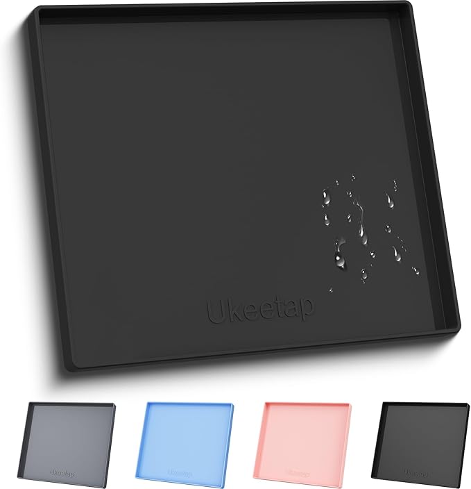 Extra Thick Silicone Mat Waterproof with Raised Edge 22" x 19", Black