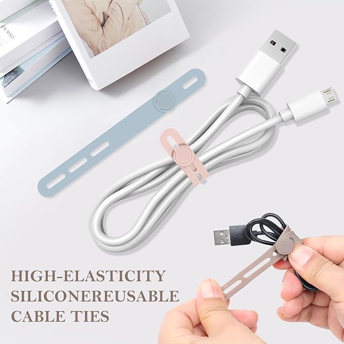Donruby 30Pcs Silicone Cable Ties - Reusable & Washable with Adjustable Locking Buckles, High Elasticity Cable Management Straps for Home, Office, School, Travel Essential Cord Organizer (6 Colors)