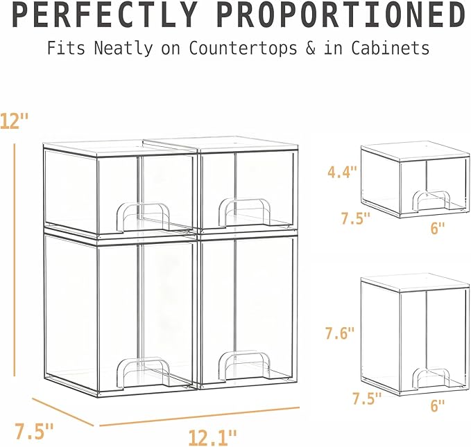 Baby Bottle Organizer, Large Capacity Stackable Acrylic Storage with Non-Slip Pads, for Baby Bottles, Pump Parts, Kitchen Countertop, Pantry, Vanity, 4-Piece