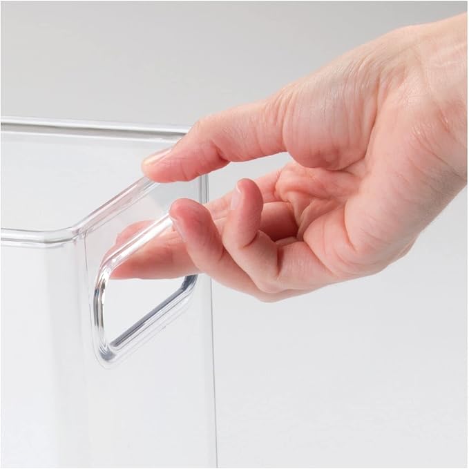 mDesign Plastic Tall Food Storage Organization Container Bin with Handles for Kitchen, Pantry, Cabinet, Fridge/Freezer, Countertop - Organizer for Snacks/Appliances, Ligne Collection, 8 Pack, Clear