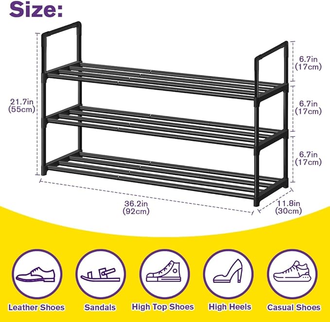 Shoe Rack, Metal Shoe Rack Organizer, Stackable Shoe Storage Shelf for Entryway