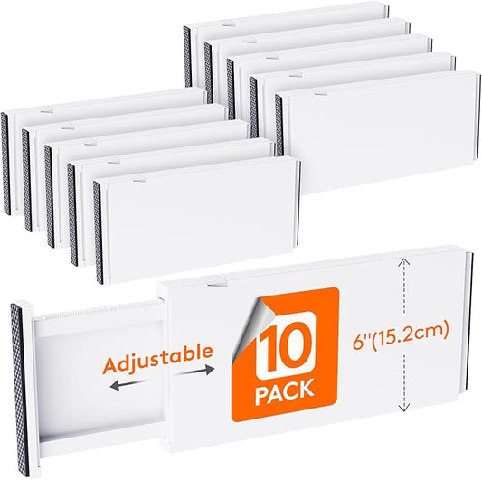 10 Pack 6" High Drawer Dividers 34-56cm/13.5-22" Adjustable Drawer Organizer