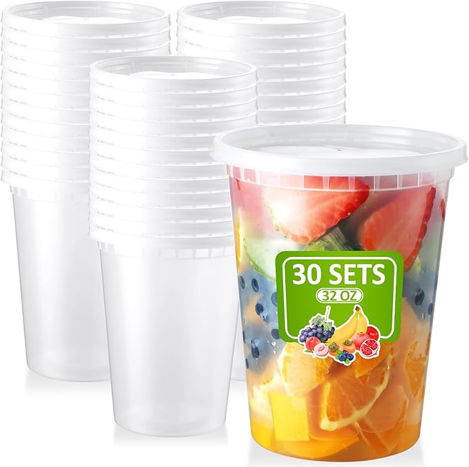 30 Set 32oz Deli-Containers-with-Lids, Airtight Food-Storage-Containers