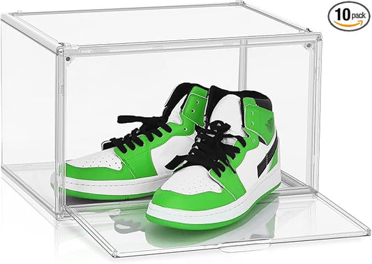 10 Pcs Clear Shoe Storage Boxes Stackable Acrylic Sneaker Shoe Display Case Size