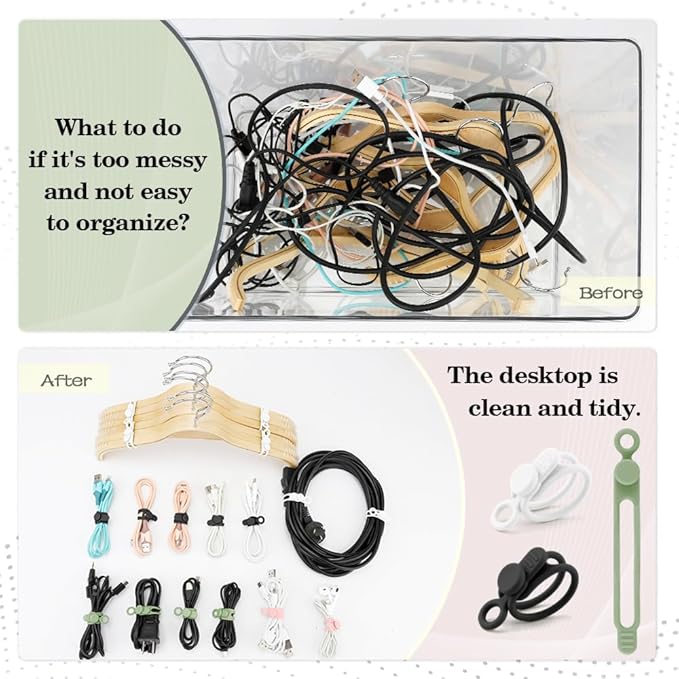 12Pcs Silicone Cable Ties, Reusable Cable Organizer, Multicolor Straps for Charging Cords