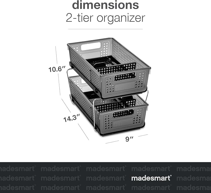 Madesmart Antimicrobial 2-Tier Organizer Multi-Purpose Slide-Out Storage