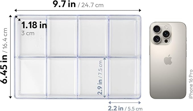 carrotez Small Stackable Jewelry Organizer Tray, 8 Grid, Clear Plastic Drawer Organizer for Makeup, Accessories, Desk, Vanity