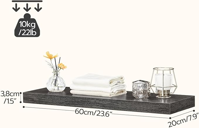 Floating Shelves for Wall, Wall Mounted Shelf Set of 2, Charcoal Gray BC60BJ01