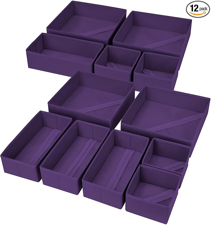 Drawer Organizer Clothes, 12 Pack Dresser Organizer, Purple