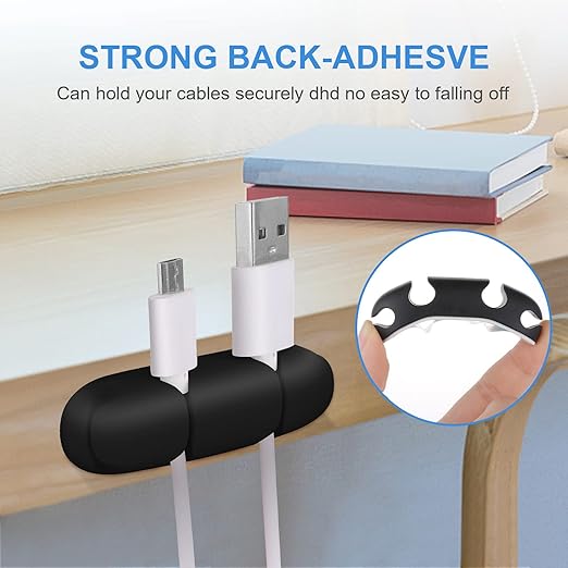 WLLHYF Cable Clips 3PCS Cord Wire Organizer Cable Management Holders 4 Hole Silicone Cable Harness USB Charging Accessory Cable Holder for Office and Home Desk (Black)