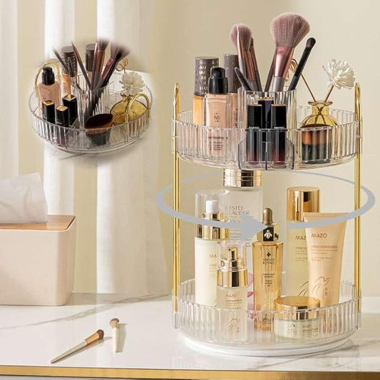 Shuang qing Rotating Makeup Organizer for Vanity, Clear, New-2 Tier
