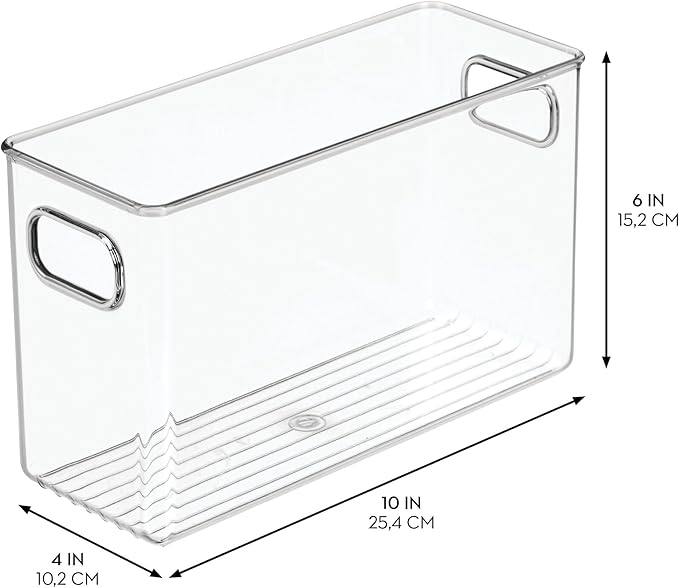 iDesign Slim Clear Plastic Storage Bin, Tall Narrow Organizer for Kitchen, Fridge, or Pantry, 2-Pack