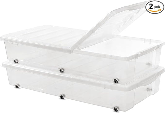 Citylife 2 Packs 57 QT Plastic Under Bed Storage Bins with Double-opening Lids
