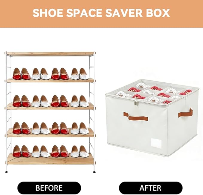 NVGSN Shoe Organzier for Cloest - 2pack Adjustable Shoe Storage Box Fits 8-16 pairs with Pop-Up dividers,17''*17''*12.5'' Space Saver shoe Box organizer with Clear Dust Cover