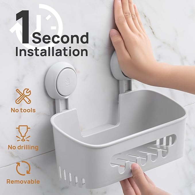 Shower Caddy Suction Cup, Shower Organizer Removable Bathroom Shelf, Gray