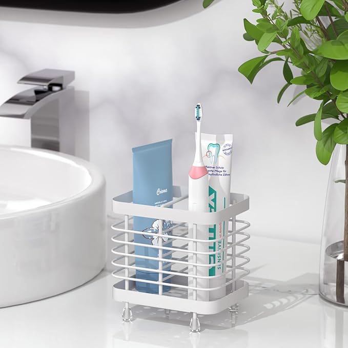 Luxspire Toothbrush Holders for Bathroom, Stainless Steel Electric Toothbrush Holder Wall Mounted, Shower Toothbrush Toothpaste Holder, Bathroom Organizer Essentials, 2 Slots, White