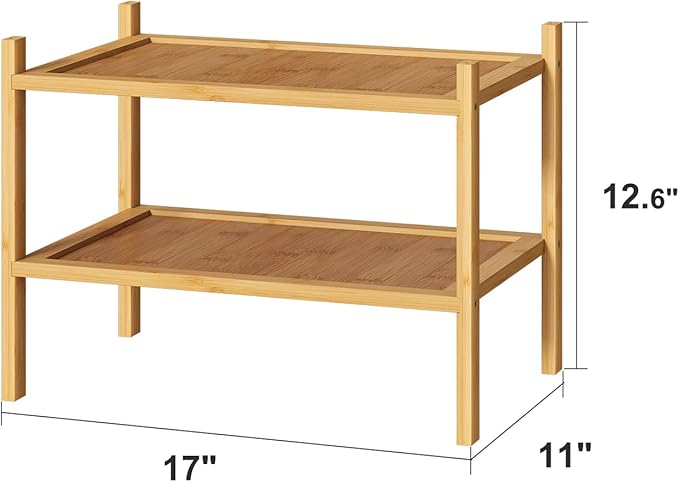 kiplant Small Shoe Rack, 2-Tier Bamboo Wood Shoe Rack for Entryway, Stackable Shoe Organizer for Hallway Closet, Free Standing Shoe Racks for Indoor & Outdoor