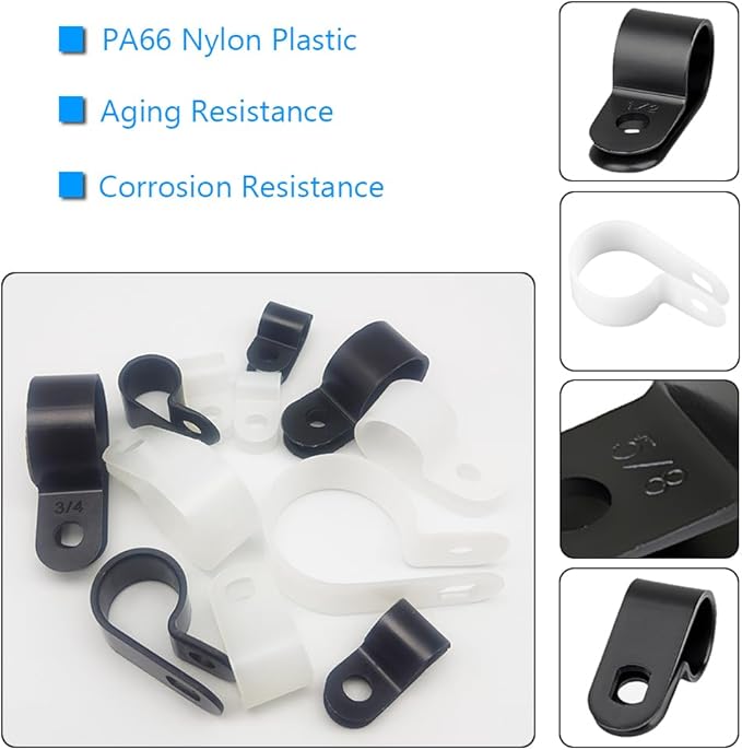 Cable Clamp R-Type Cable Clip Wire Clamp 5/8 inch Nylon Screw Mounting Cord Fastener Clips with Screws for Wire Management 50 Pcs Cable Clamps + 50 Pcs Screws - Black