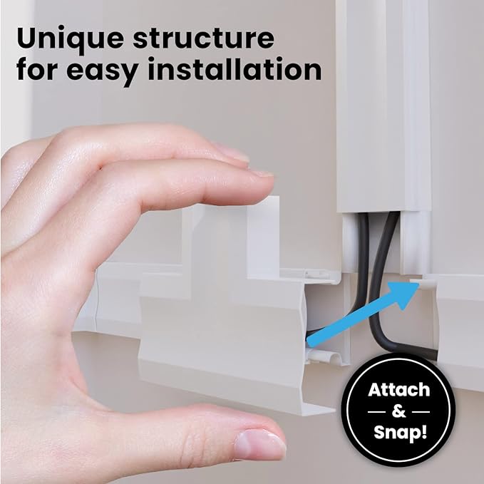 EVEO Cable Hider Wall 306” - Cable Raceway Cord Hider - Wire Covers for Cords on Wall, Cord Cover, Wall Cable Hider, Cable Concealer, Wire Hiders for TV on Wall - 20X (L16 W0.95 H0.5) - Medium | Black