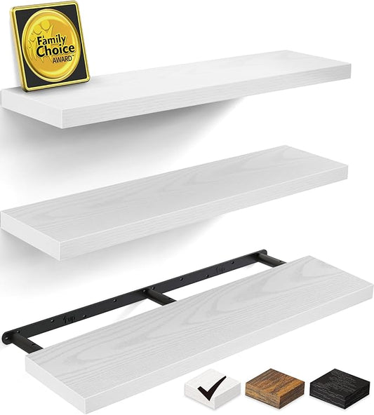 White Floating Shelves for Wall, Set of 3, 30lbs Capacity