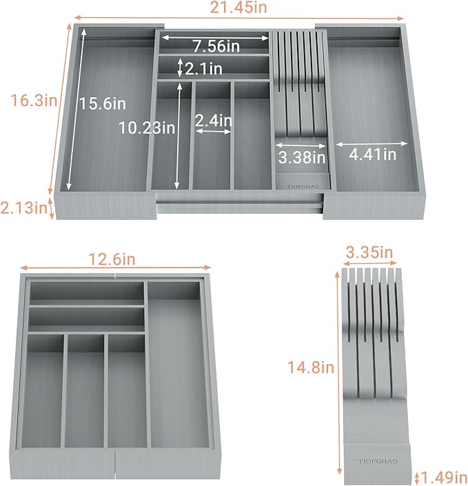 Bamboo-Silverware-Drawer-Organizer-Kitchen, Grey