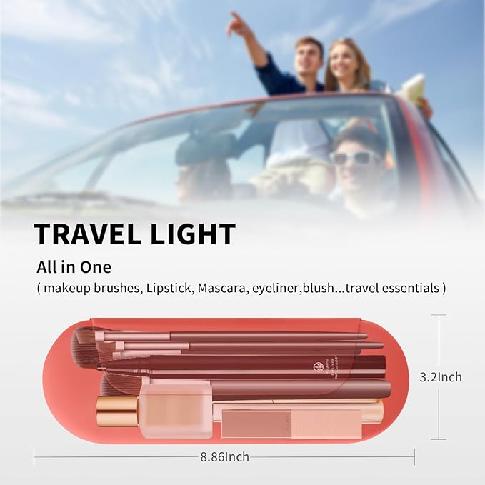AGIKET Silicone Makeup Brush Holder Travel Cosmetic Bag：Soft Portable Cosmetic Face Brushes Holder with Upgrade Anti-Fall Out Magnetic Closure, Large Travel Makeup Brush Case - Guava