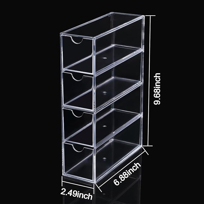 Acrylic Stackable Drawer Organizer with 4 Clear Drawers for Bathroom & Vanity Makeup Storage