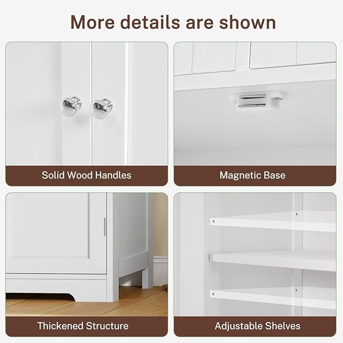 Tall Bathroom Cabinet, Storage Cabinet with Adjustable Shelves