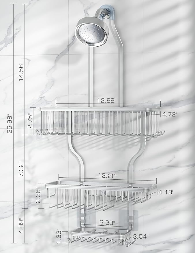 Never-Rust Aluminum Hanging Shower Caddy, Silver